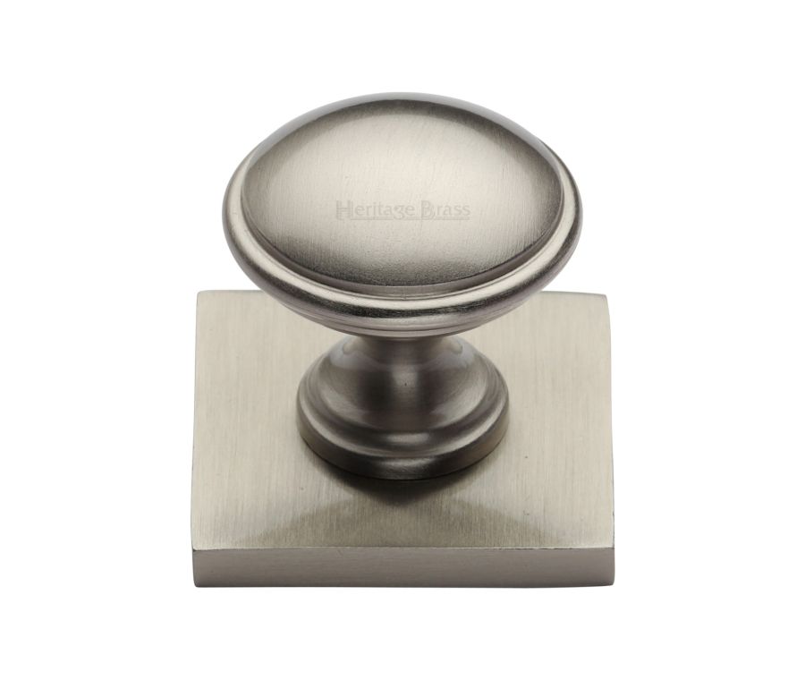 Heritage Brass Satin Nickel Domed Cabinet Knob with Square Backplate 32mm