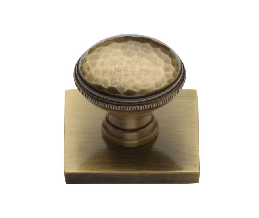 Heritage Brass Antique Brass Diamond Cut Cabinet Knob with Square Backplate 32mm
