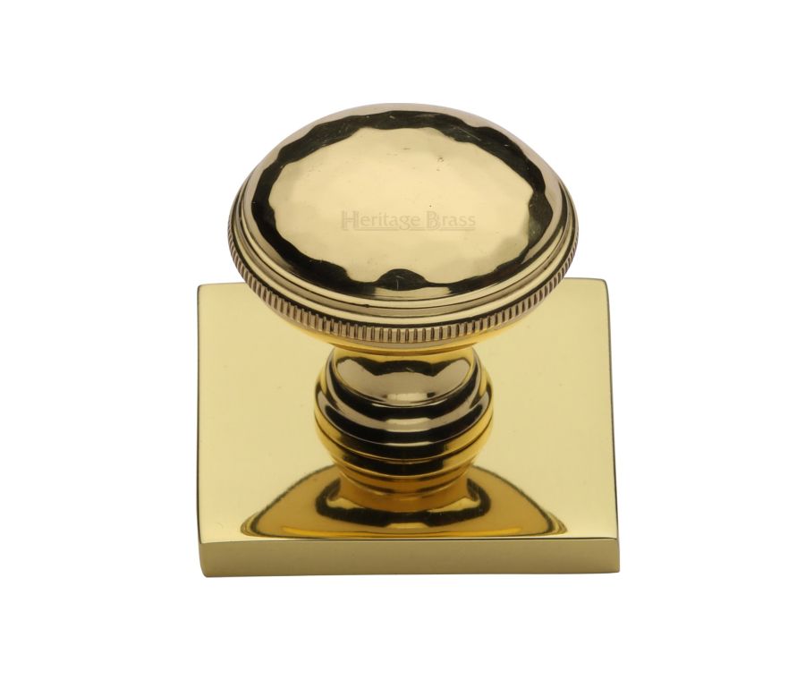 Heritage Brass Polished Brass Diamond Cut Cabinet Knob with Square Backplate 32mm