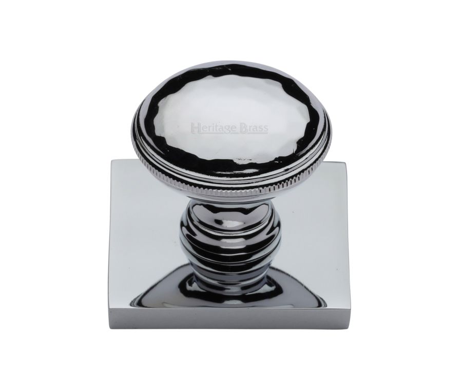 Heritage Brass Polished Chrome Diamond Cut Cabinet Knob with Square Backplate 32mm