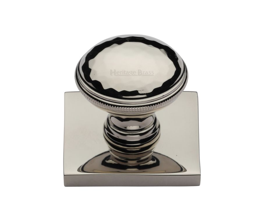 Heritage Brass Polished Nickel Finish Diamond Cut Cabinet Knob with Square Backplate 32mm