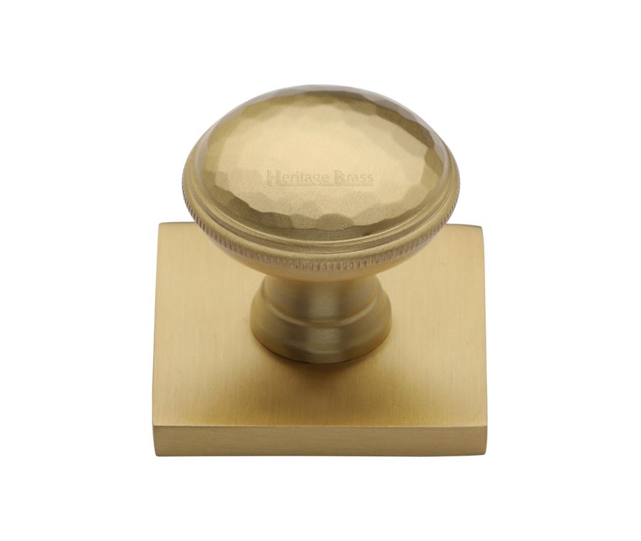 Heritage Brass Satin Brass Diamond Cut Cabinet Knob with Square Backplate 32mm