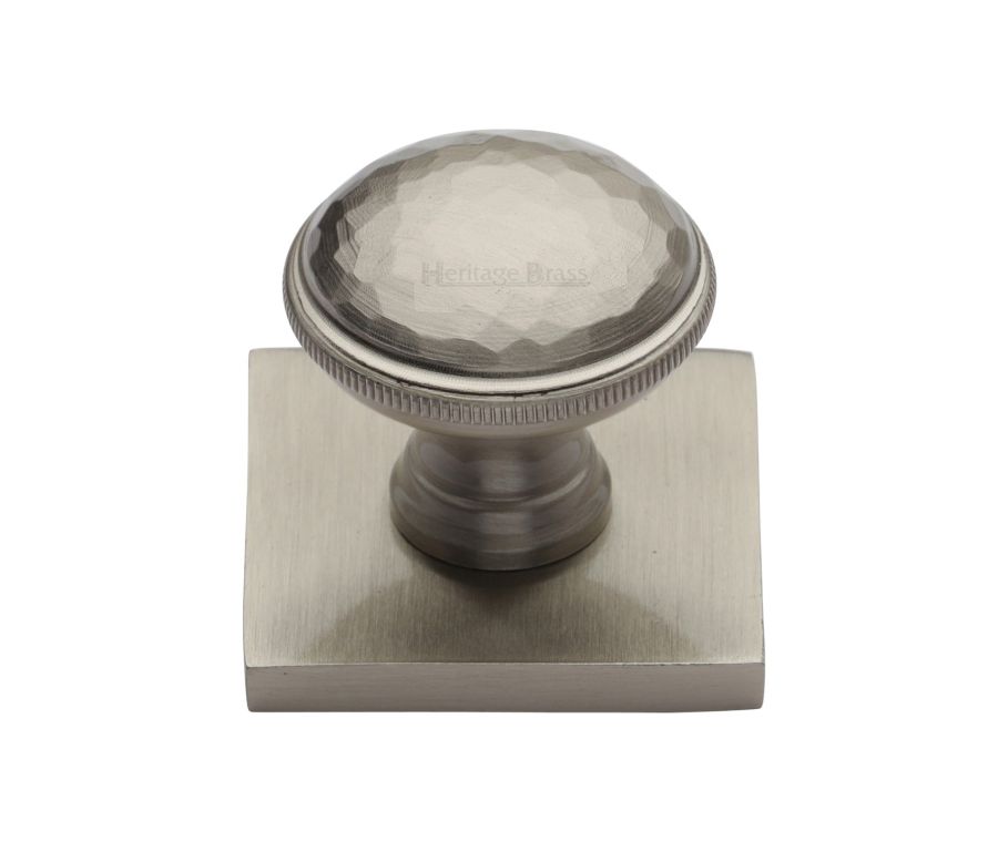 Heritage Brass Satin Nickel Diamond Cut Cabinet Knob with Square Backplate 32mm