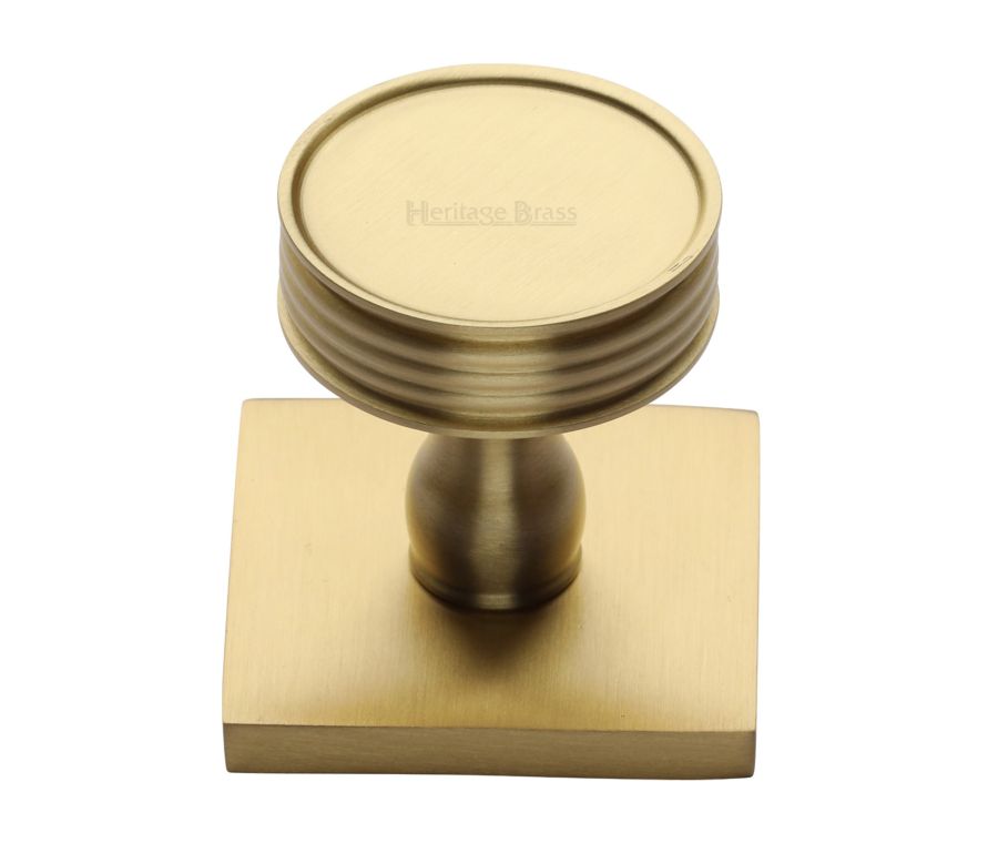 Heritage Brass Satin Brass Venetian Cabinet Knob with Square Backplate 32mm