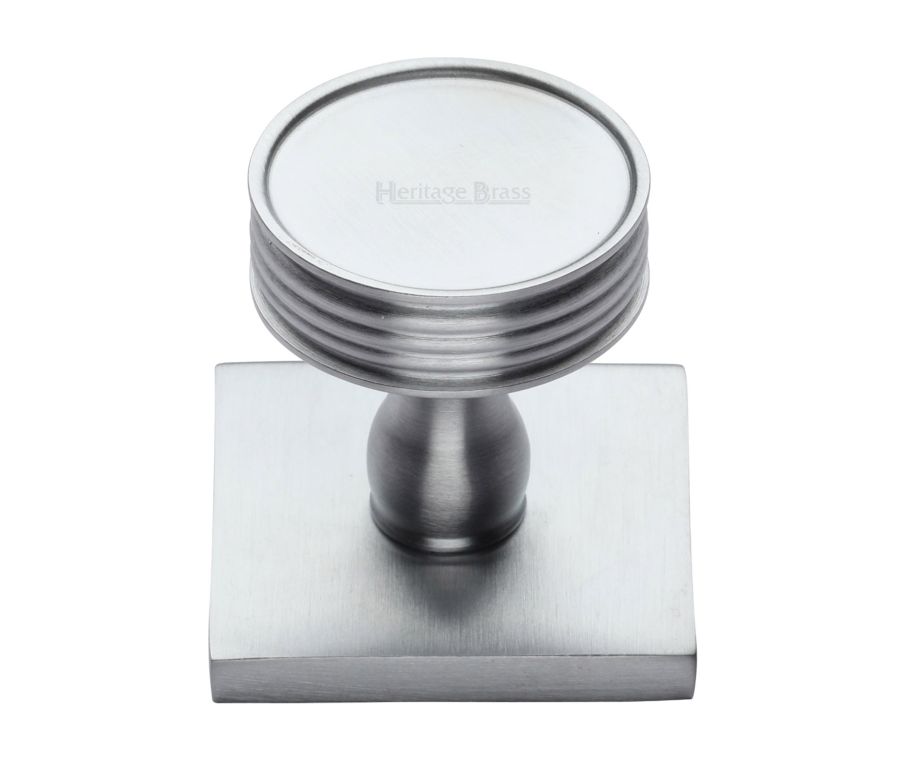 Heritage Brass Satin Chrome Venetian Cabinet Knob with Square Backplate 32mm