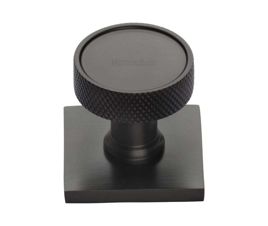 Heritage Brass Matt Bronze Florence Knurled Cabinet Knob with Square Backplate 32mm