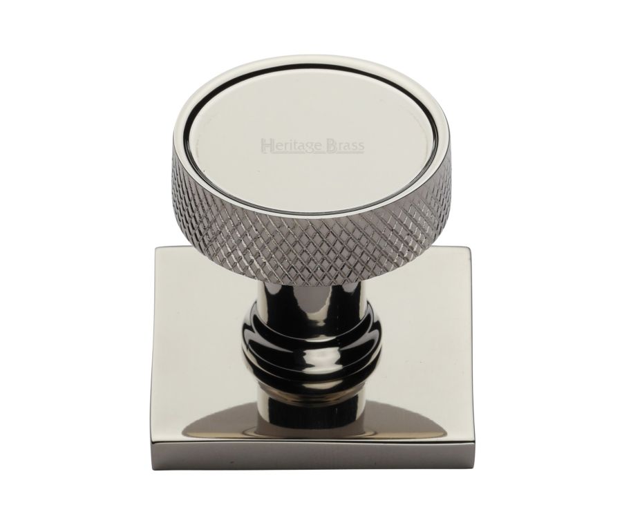 Heritage Brass Polished Nickel Finish Florence Knurled Cabinet Knob with Square Backplate 32mm
