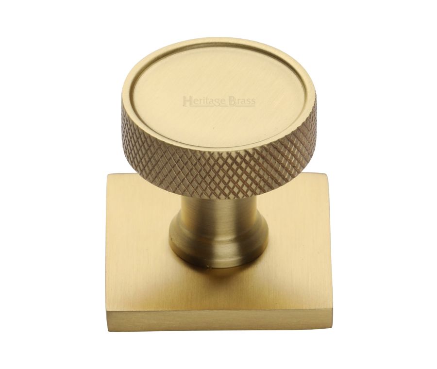 Heritage Brass Satin Brass Florence Knurled Cabinet Knob with Square Backplate 32mm
