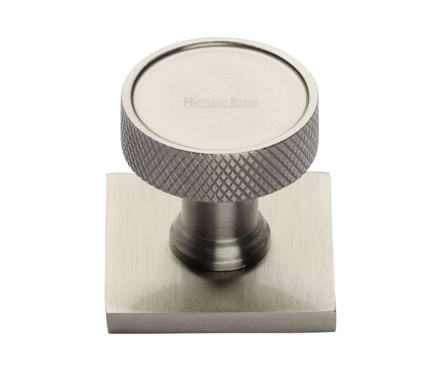 Heritage Brass Satin Nickel Florence Knurled Cabinet Knob with Square Backplate 32mm