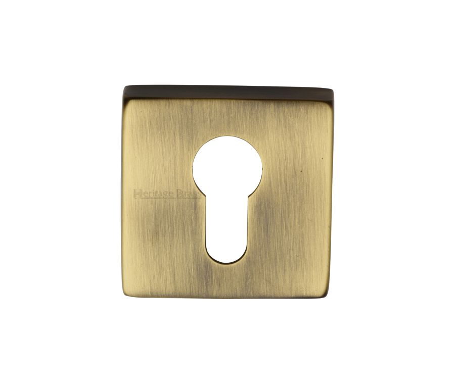 Antique Brass Euro Profile Cylinder Escutcheon Square - SQ5004