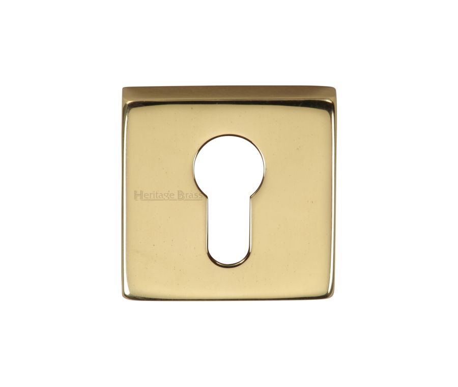 Polished Brass Euro Profile Cylinder Escutcheon Square - SQ5004