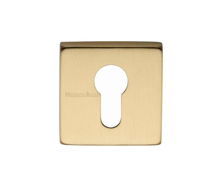 Satin Brass Euro Profile Cylinder Escutcheon Square - SQ5004