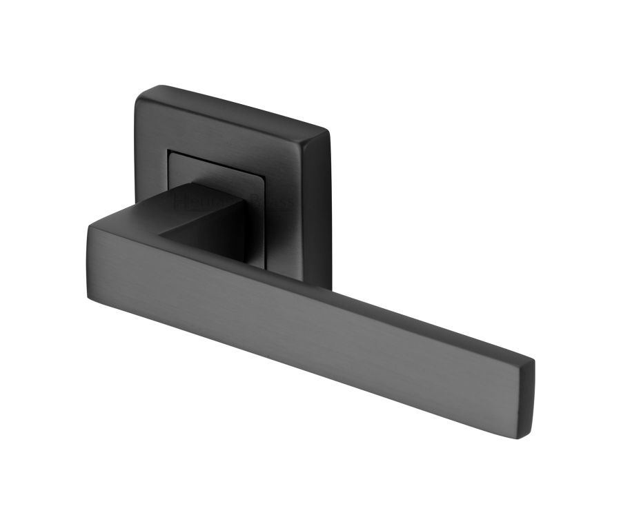 Matt Black Delta Sq Door Handle on Square Rose
