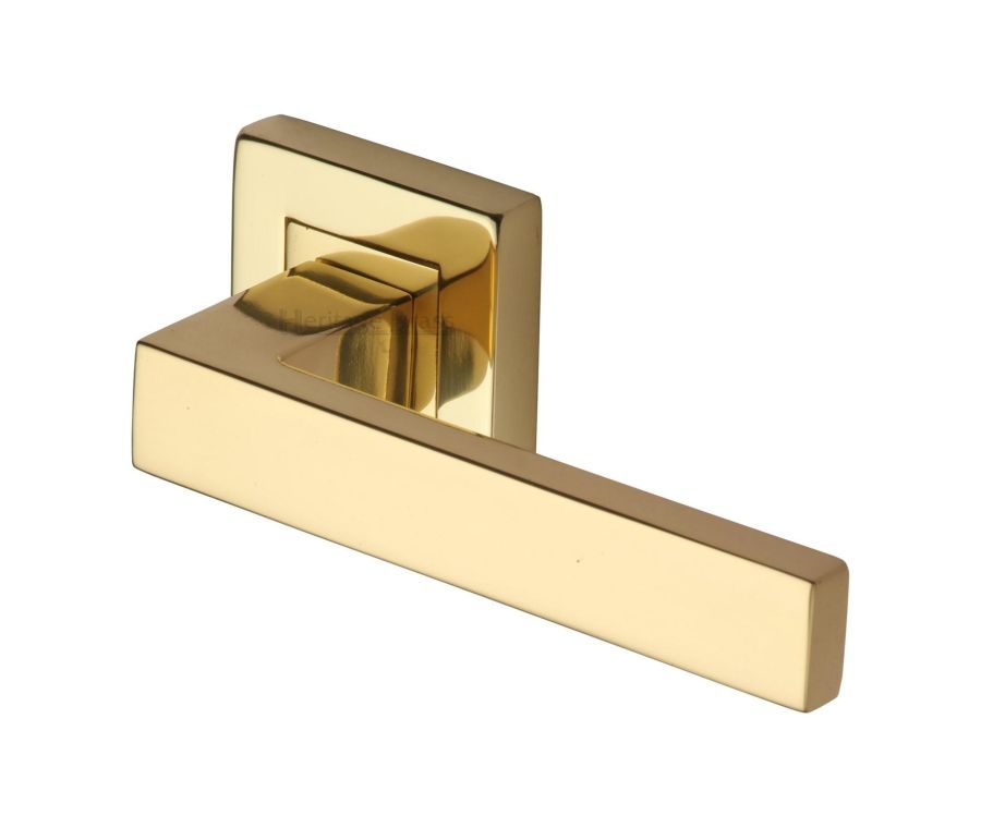 Polished Brass Delta Sq Door Handle on Square Rose