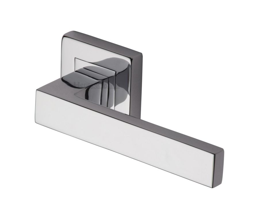 Polished Chrome Delta Sq Door Handle on Square Rose