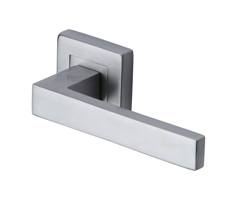 Satin Chrome Delta Sq Door Handle on Square Rose