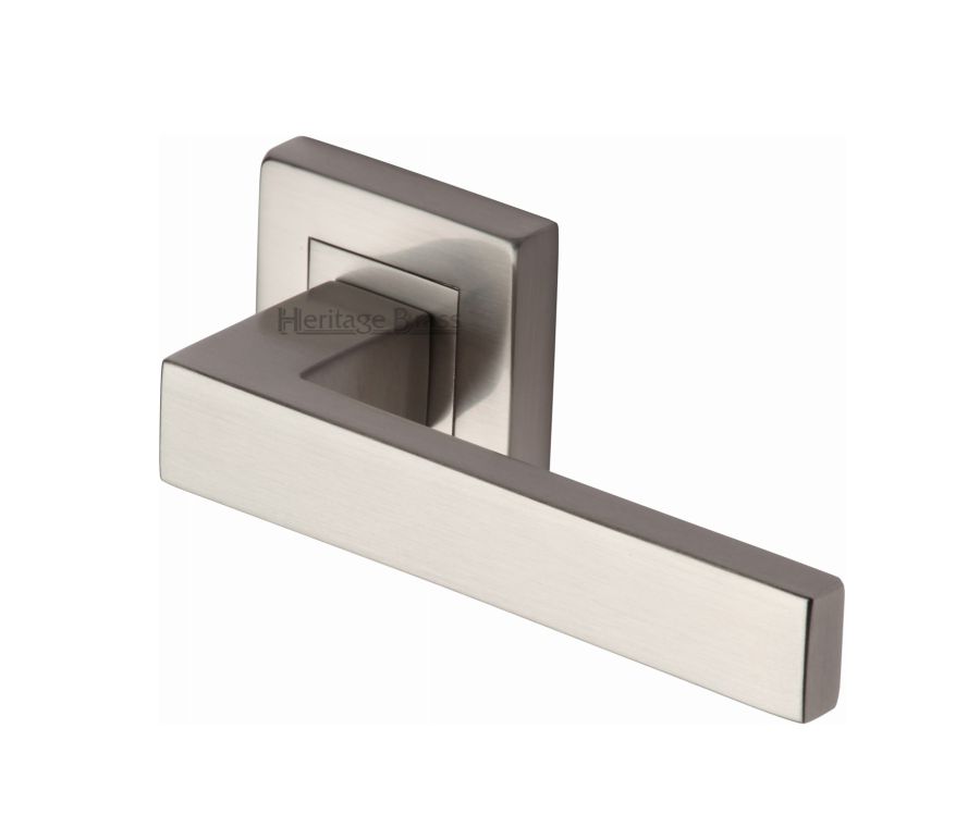 Satin Nickel Delta Sq Door Handle on Square Rose