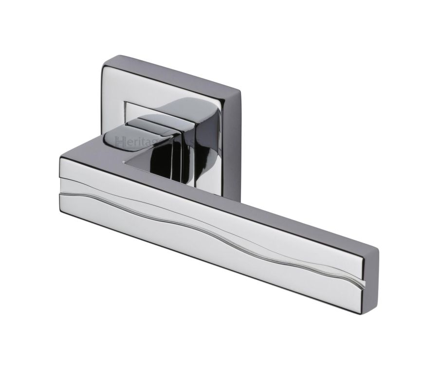 Polished Chrome Amazon Sq Door Handle on Square Rose