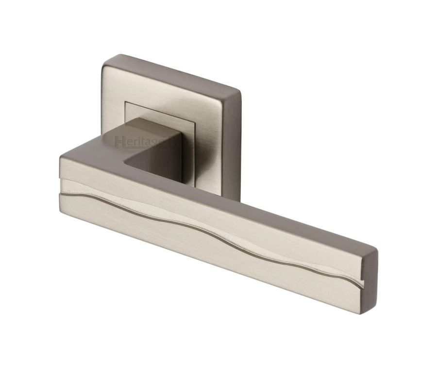 Satin Nickel Amazon Sq Door Handle on Square Rose