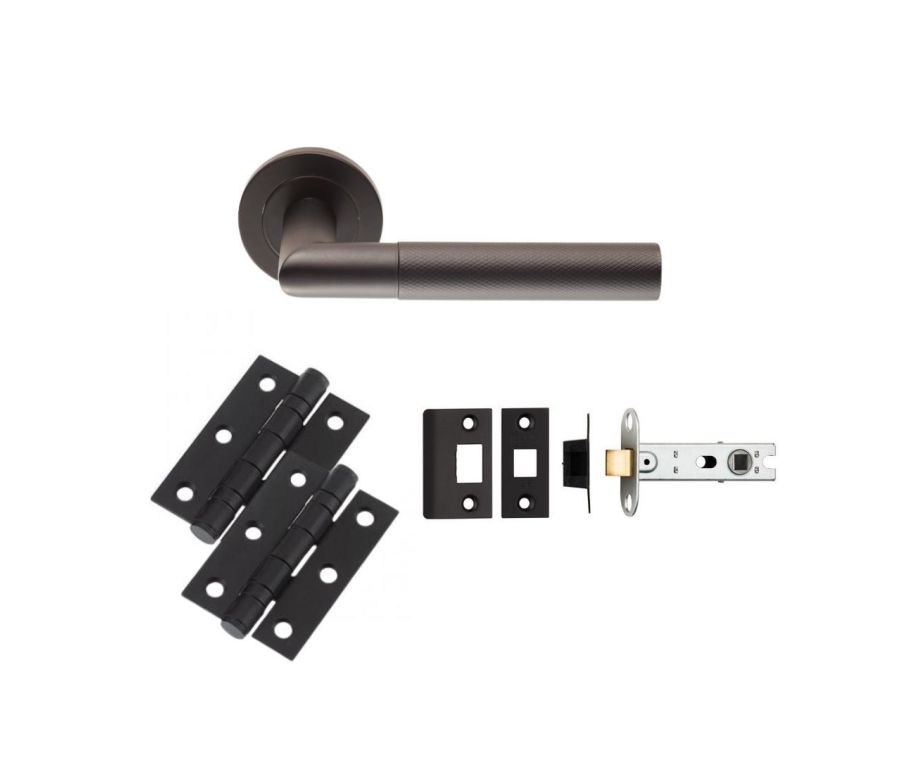 LATCH PACK - Matt Black Crown Knurled Lever Handle Door Kit