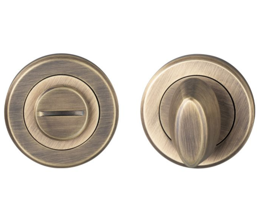 Antique Brass Thumbturn Snib & Release on round rose | SZM004AB