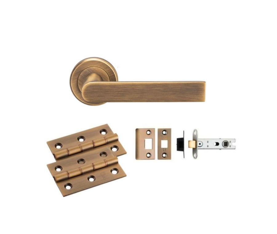 LATCH PACK - Antique Brass Serozzetta Edge Lever Handle Door Kit