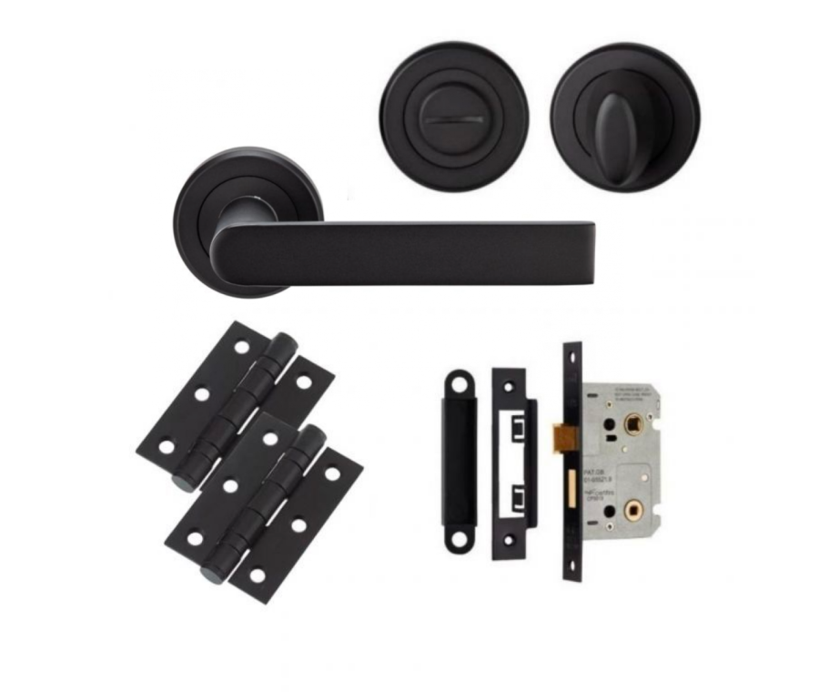 BATHROOM PACK - Matt Black Serozzetta Edge Lever Handle Door Kit 