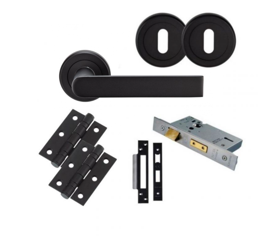 LOCK PACK - Matt Black Serozzetta Edge Lever Handle Door Kit