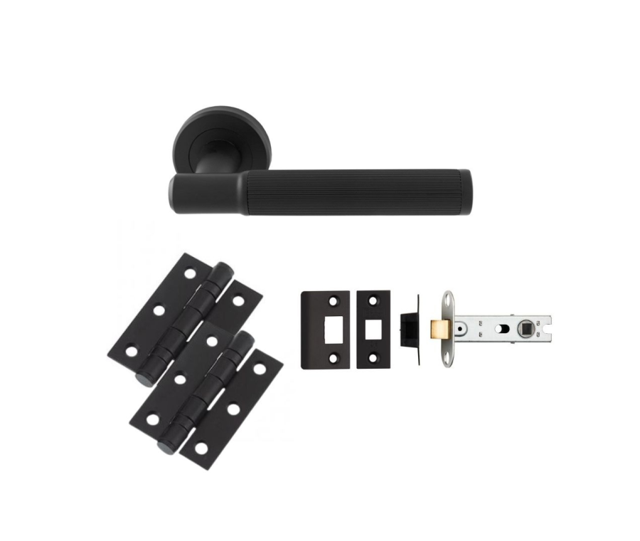 Matt Black Image Lines Lever Handle Door Kit - Latch
