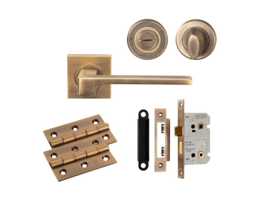 Antique Brass Serozzetta Equi Lever Handle Door Kit - Bathroom