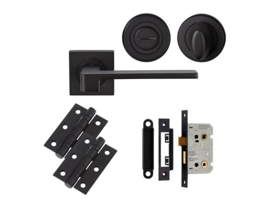 BATHROOM PACK - Matt Black Serozzetta Equi Lever Handle Door Kit
