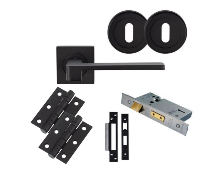 LOCK PACK - Matt Black Serozzetta Equi Lever Handle Door Kit 