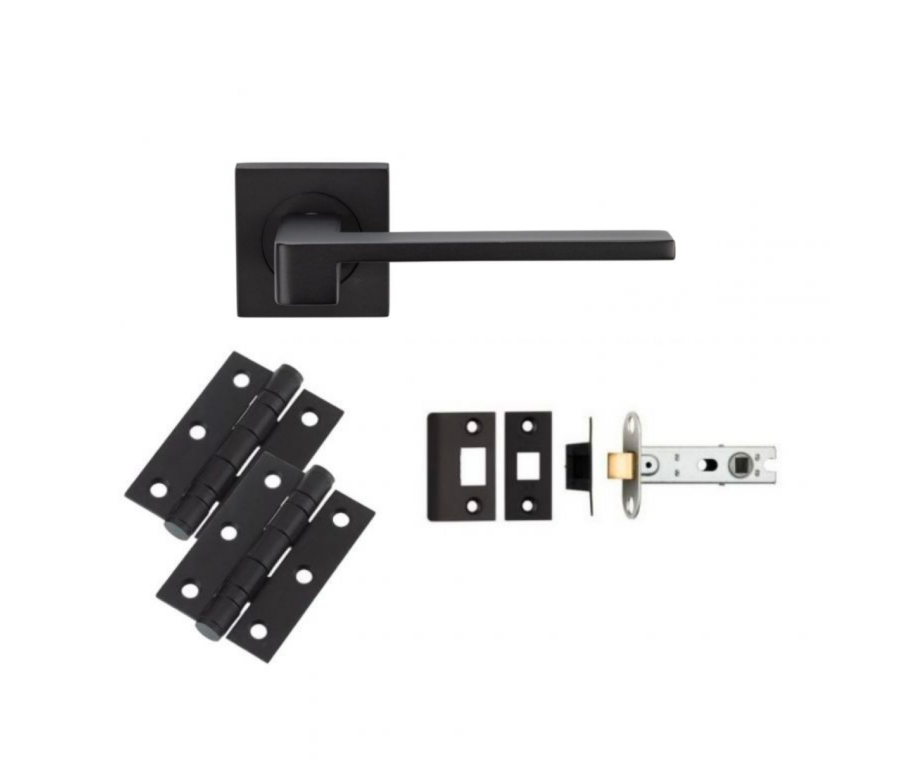 LATCH PACK - Matt Black Serozzetta Equi Lever Handle Door Kit 