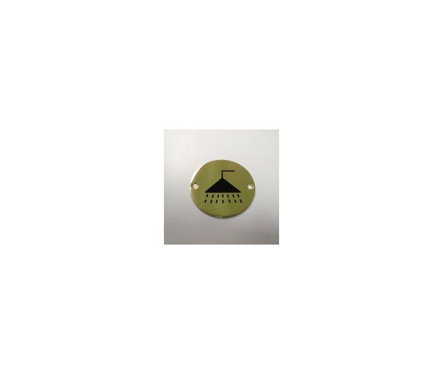 76mm dia. Polished Brass Circular Shower Sign