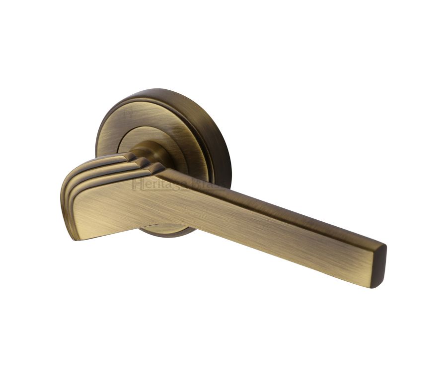 Antique Brass Tiffany Door Handle on Round Rose