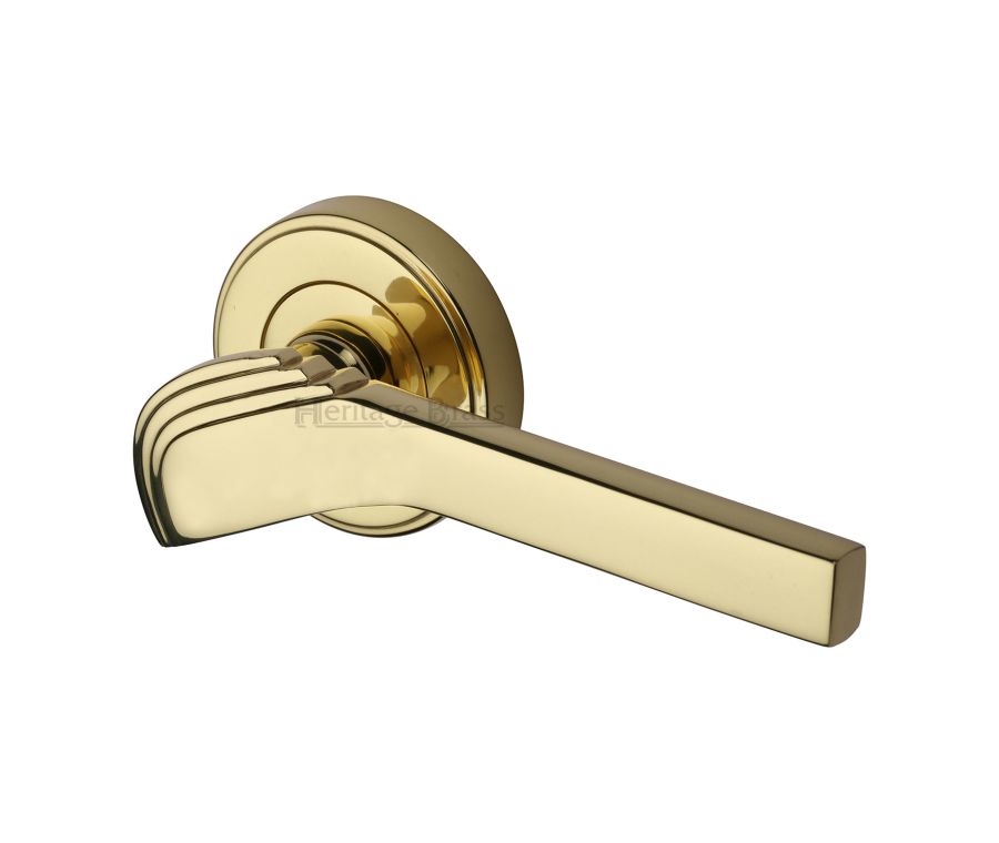Polished Brass Tiffany Door Handle on Round Rose