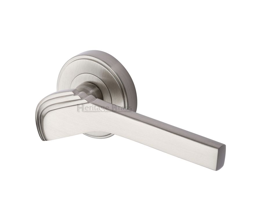 Satin Nickel Tiffany Door Handle on Round Rose