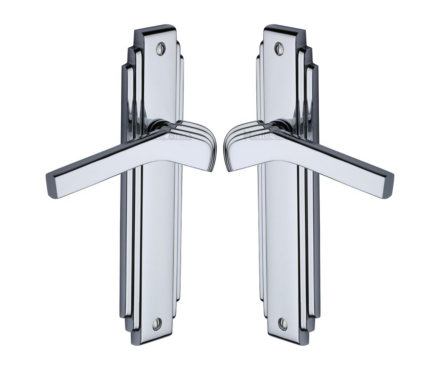 Heritage Brass Polished Chrome Tiffany Door Handle on Plate - Lever Latch