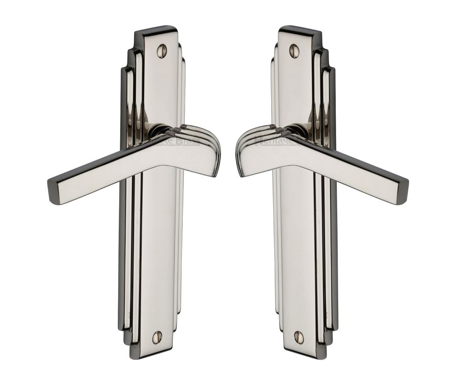 Heritage Brass Polished Nickel Finish Tiffany Door Handle on Plate - Lever Latch