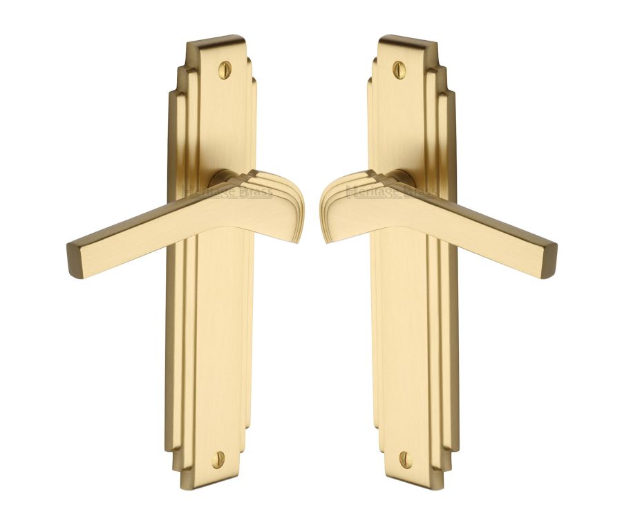 Heritage Brass Satin Brass Tiffany Door Handle on Plate - Lever Latch