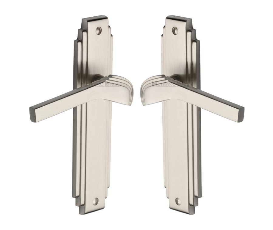 Heritage Brass Satin Nickel Tiffany Door Handle on Plate - Lever Latch