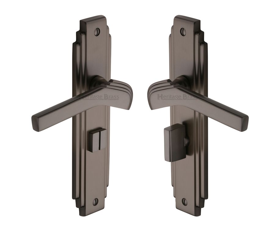 Heritage Brass Matt Bronze Tiffany Door Handle on Plate - Bathroom Set