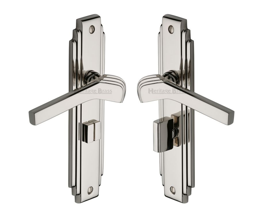 Heritage Brass Polished Nickel Finish Tiffany Door Handle on Plate - Bathroom Set