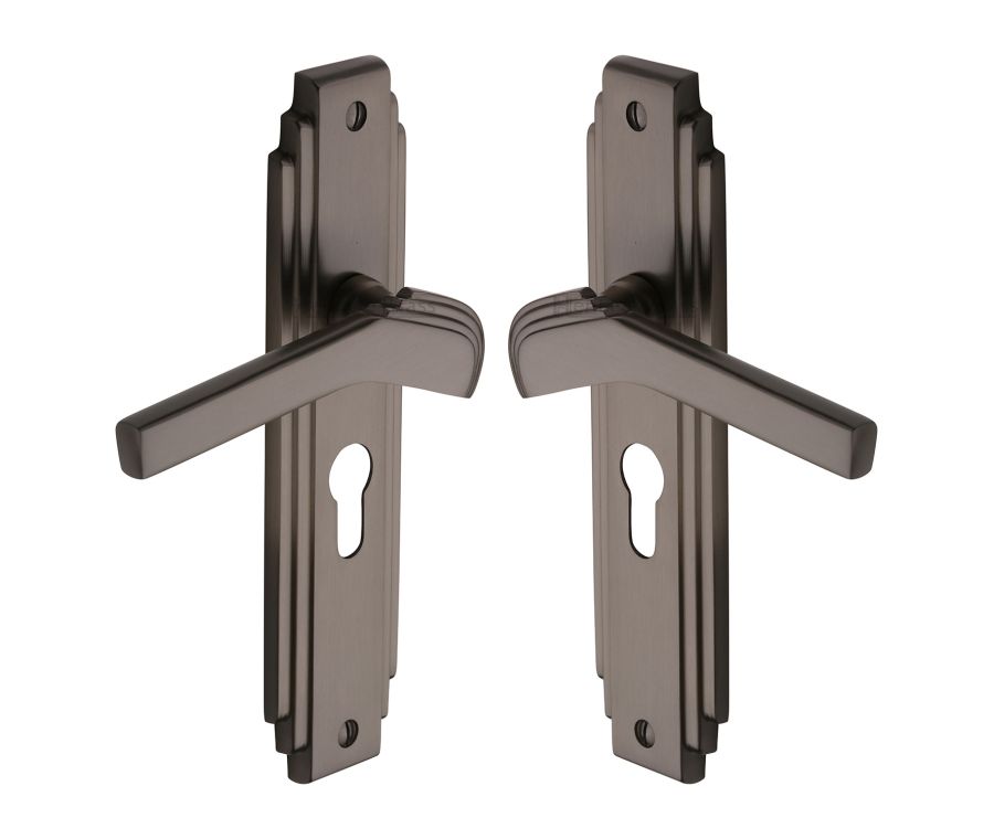 Heritage Brass Matt Bronze Tiffany Door Handle on Plate - Euro Profile