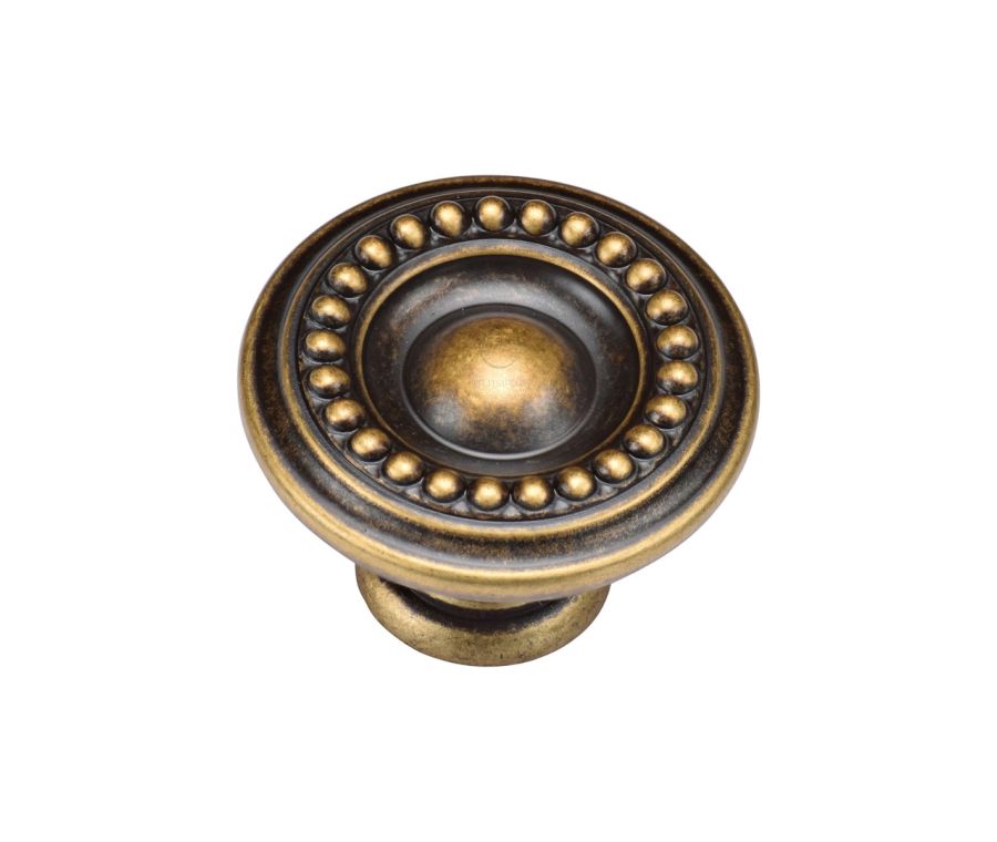 Distressed Brass Beaded Round Knob - 35mm  | TK4404-035-DBS