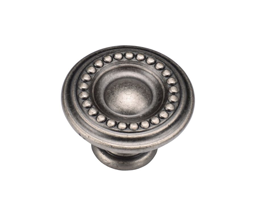 Distressed Pewter Beaded Round Knob - 35mm  | TK4404-035-DPW