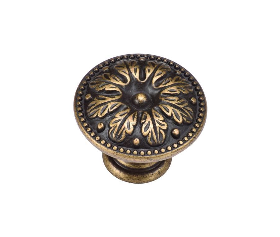 Distressed Brass Floral Round Knob - 30mm  | TK4479-030-DBS