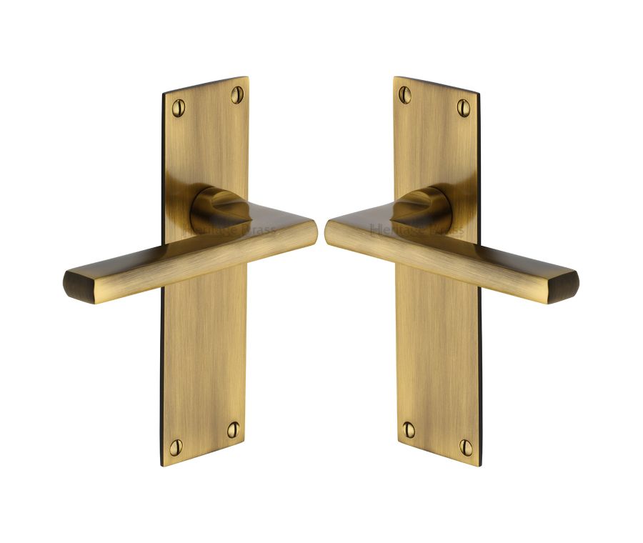 Heritage Brass Antique Brass Trident Door Handle on Plate - Lever Latch