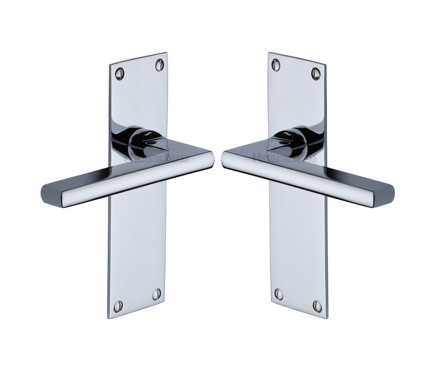 Heritage Brass Polished Chrome Trident Door Handle on Plate - Lever Latch