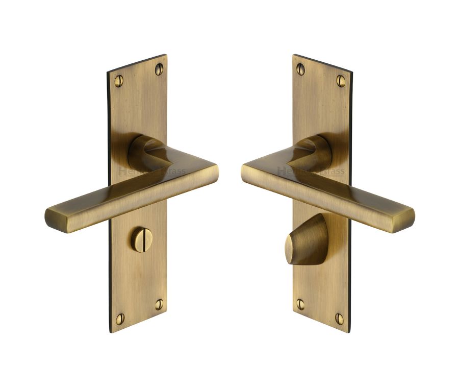 Heritage Brass Antique Brass Trident Door Handle on Plate - Bathroom Set